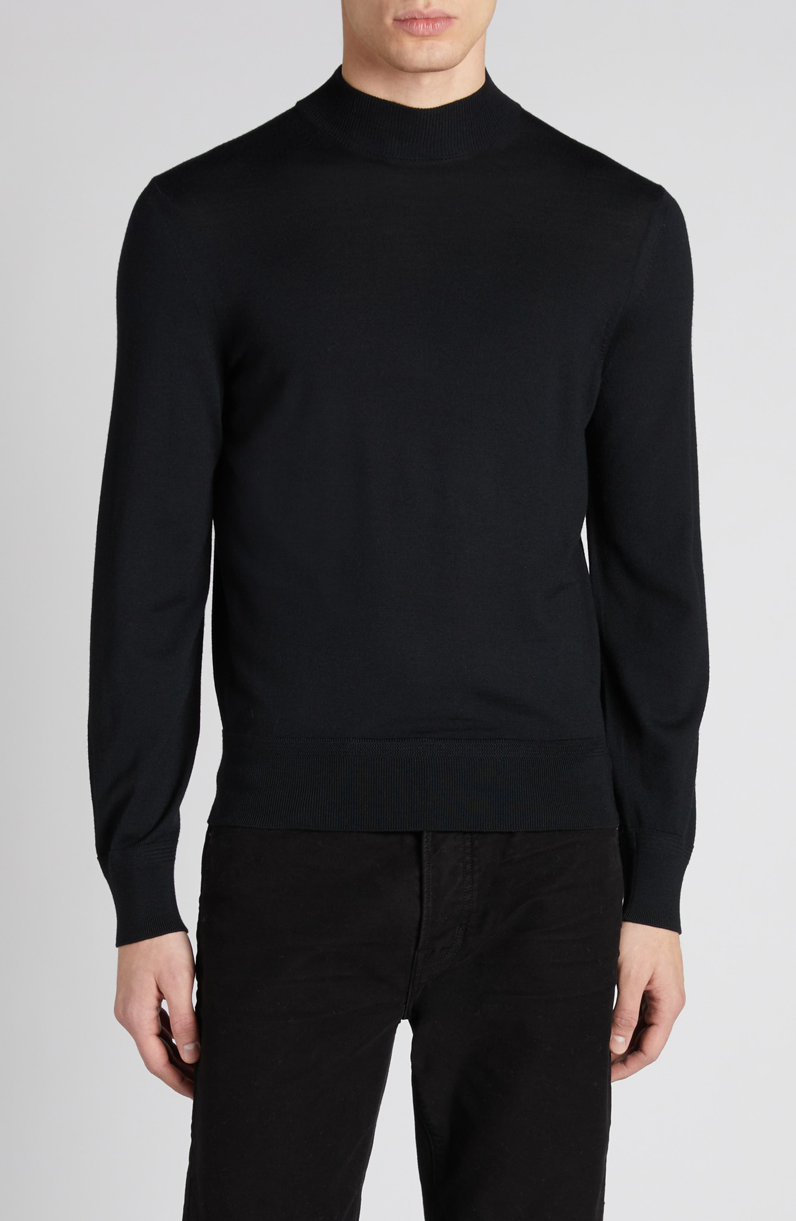 Tom Ford Fine Gauge Wool Knit Crewneck Sweater In Black