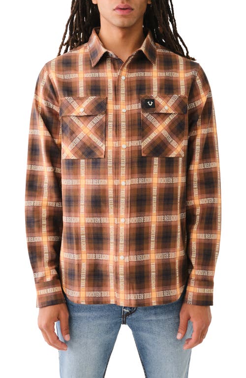 True Religion Brand Jeans Plaid Button-up Shirt In Orange Chiffon Plaid