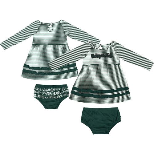 Girls Infant Colosseum Green Michigan State Spartans Whoville Dress & Bloomer Set