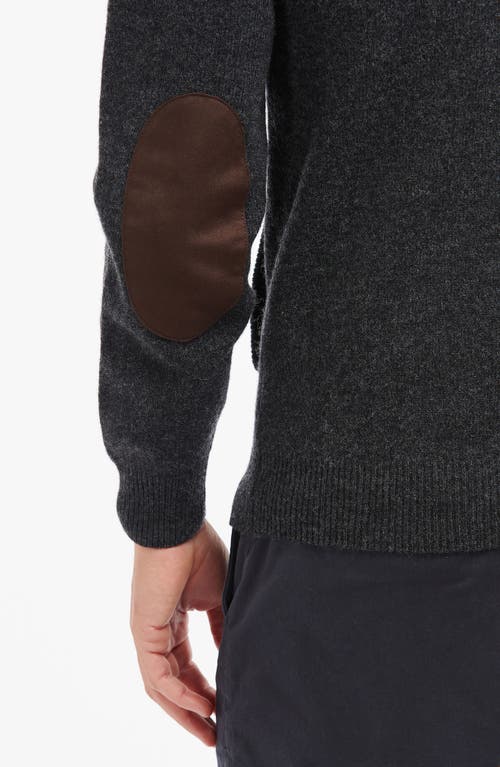 Barbour Elbow Patch Wool Cardigan In Charcoal Marl