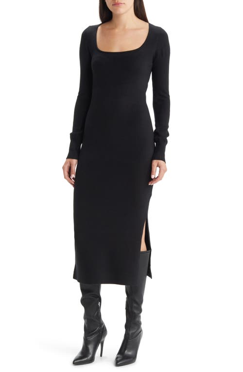 French Connection Babysoft Square Neck Long Sleeve Midi Dress in Black