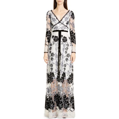 Marchesa Notte Long Sleeve Embroidered Lace Gown, Ivory