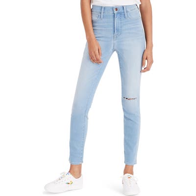Madewell Roadtripper 10-Inch High Waist Knee Slit Denim Leggings, Blue