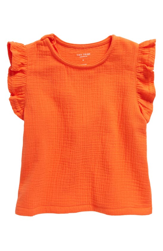Shop Tiny Tribe Kids' Ruffle Cotton Gauze Top In Tangerine