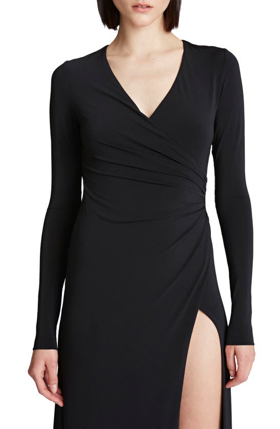 Shop Halston Evening Sydney Ruched Long Sleeve Jersey Gown In Black