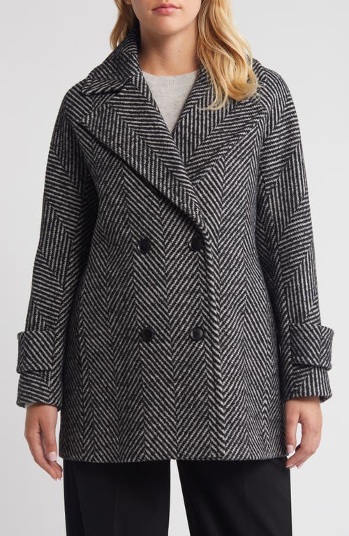 Shop Bcbg Short Herringbone Peacoat In Black White