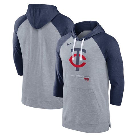 Men's Atlanta Braves Nike Heather Gray/Heather Navy Baseball Raglan  3/4-Sleeve Pullover Hoodie