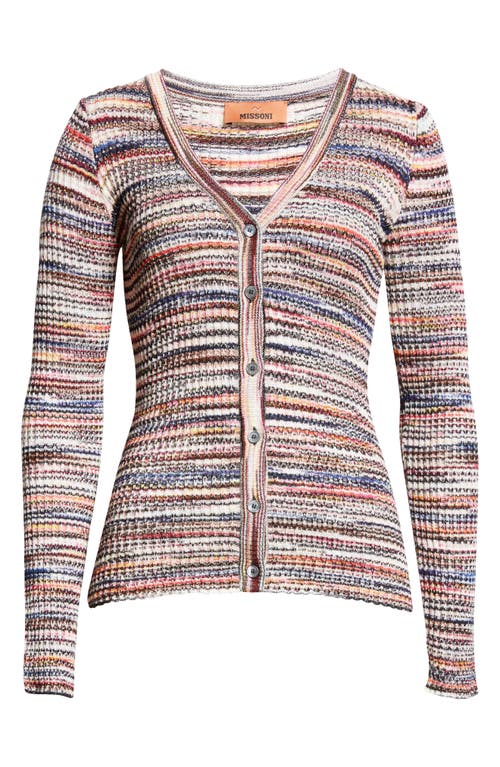 Shop Missoni Rib Wool Blend Cardigan In Multi Red-pink-blu