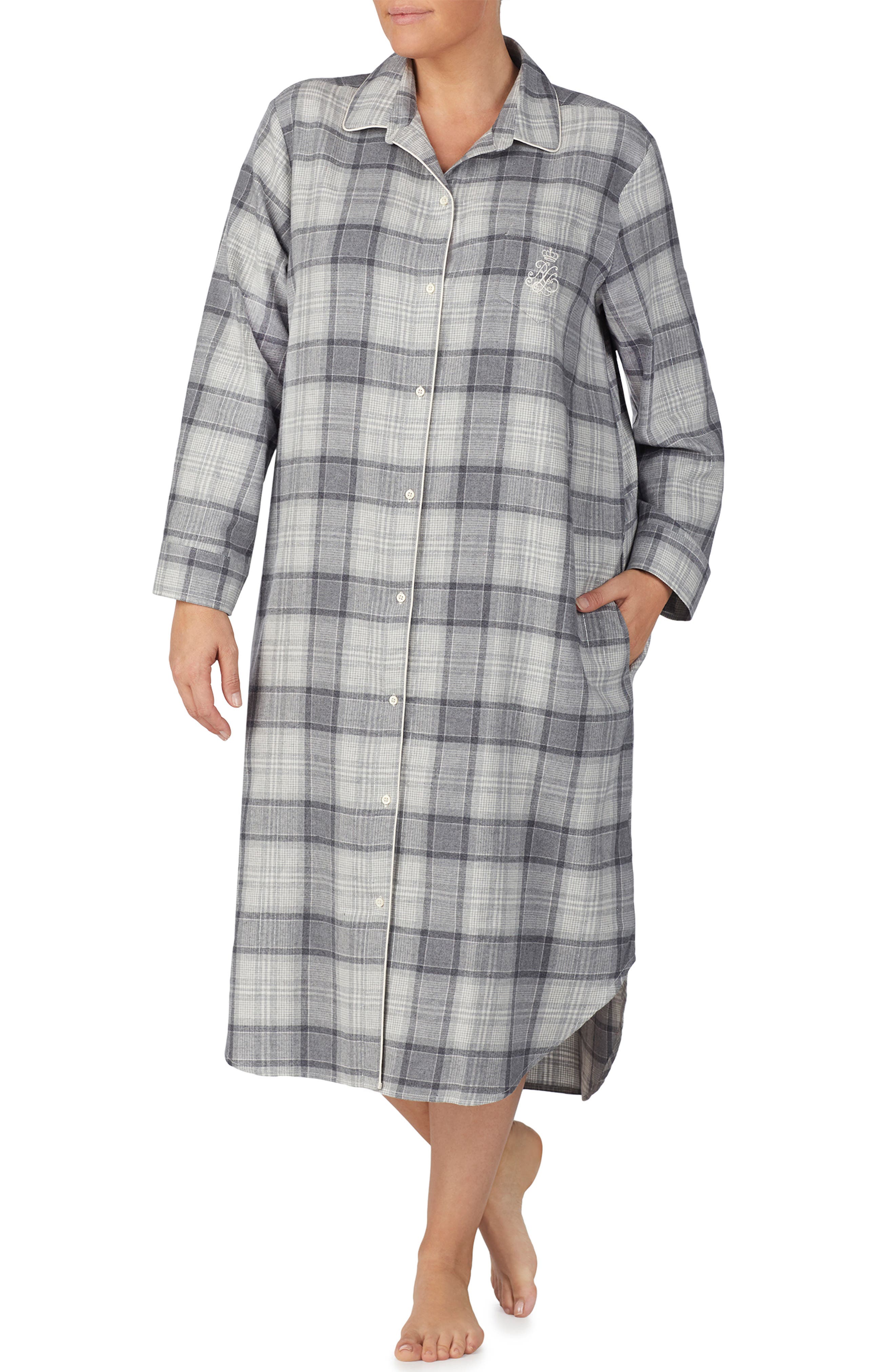 Lauren Ralph Lauren Plaid Flannel Sleep Shirt (Plus Size) Nordstrom