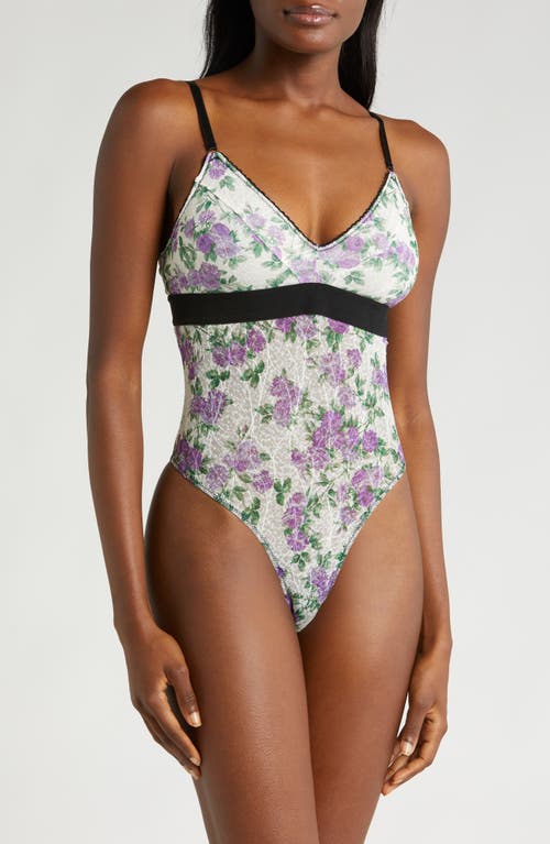 Floral Print Lace Teddy in Lilac Rose
