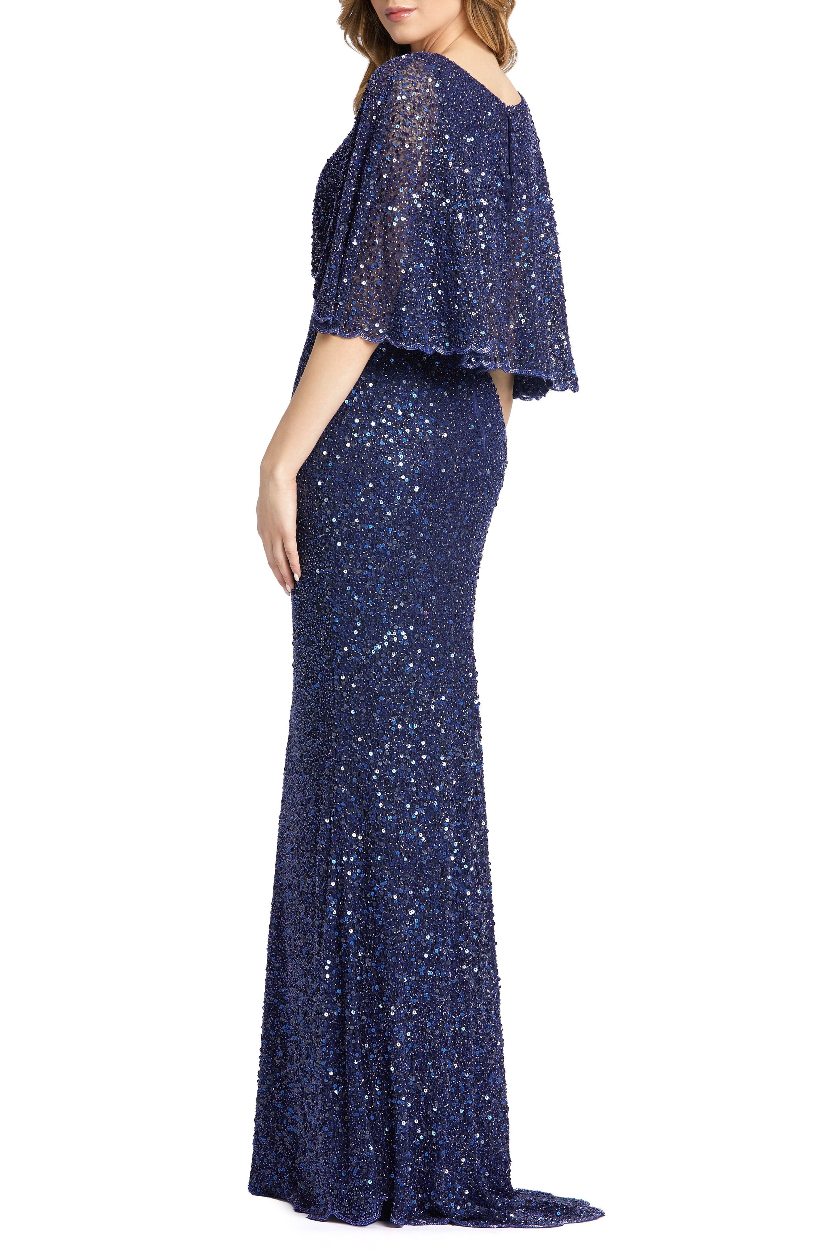Mac Duggal Beaded Capelet Sleeve Column 