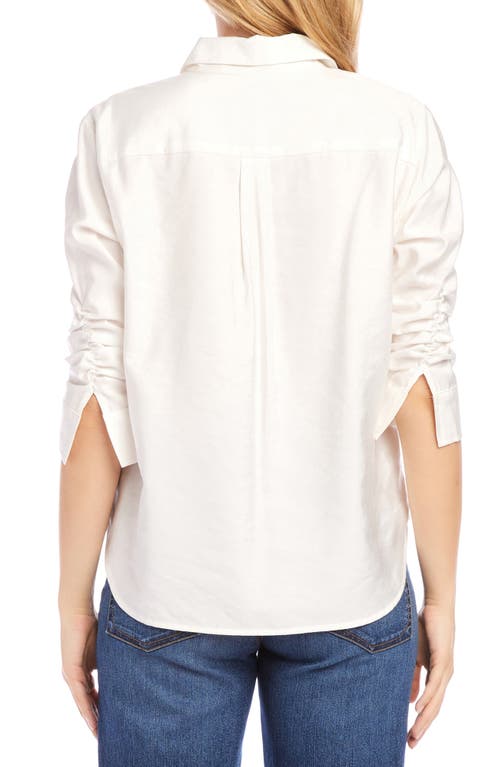 Shop Karen Kane Ruched Sleeve Button-up Shirt In Off White