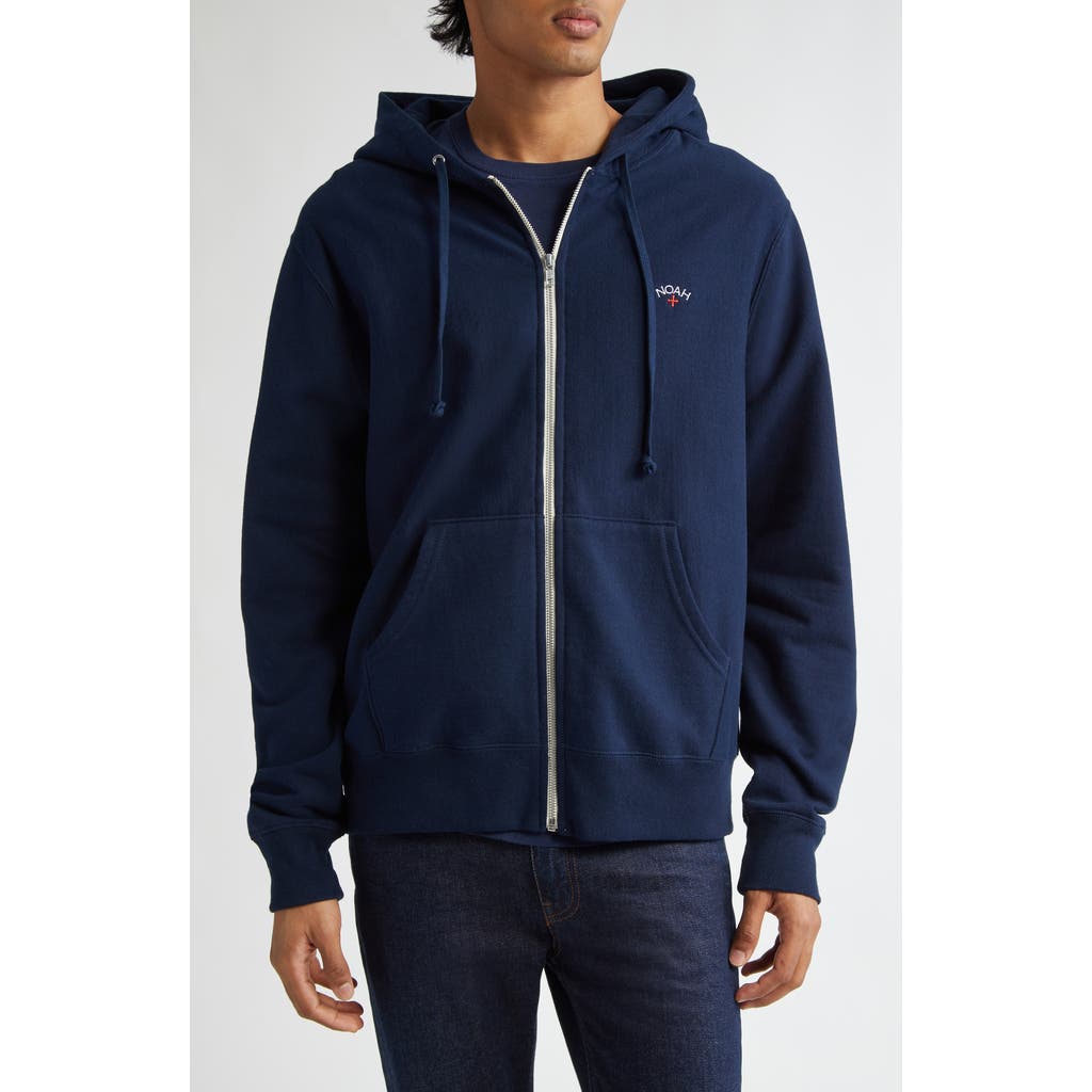 Noah Lightweight Cotton Zip Hoodie In Navy