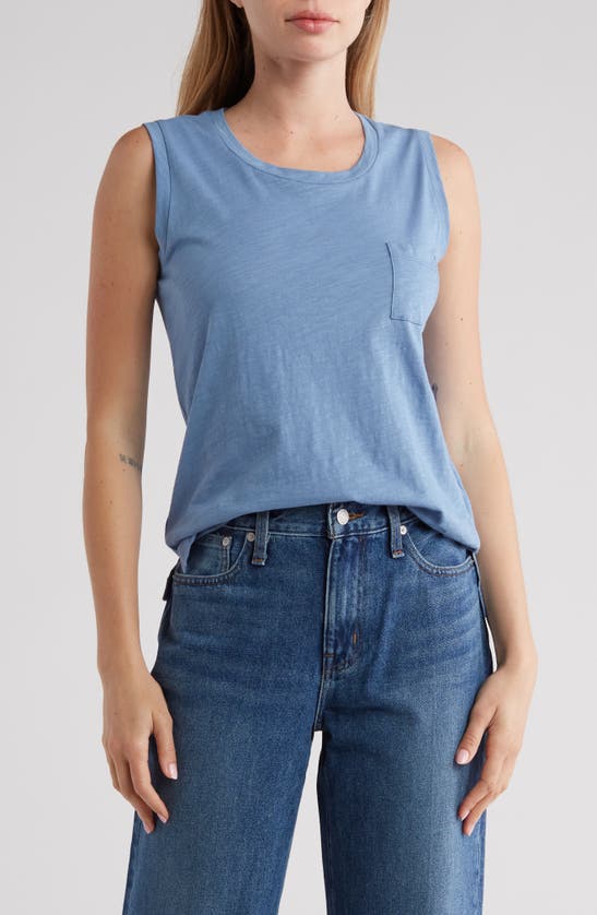 Shop Madewell Whisper Cotton Pocket Muscle Tank In Tranquil Ocean Blue