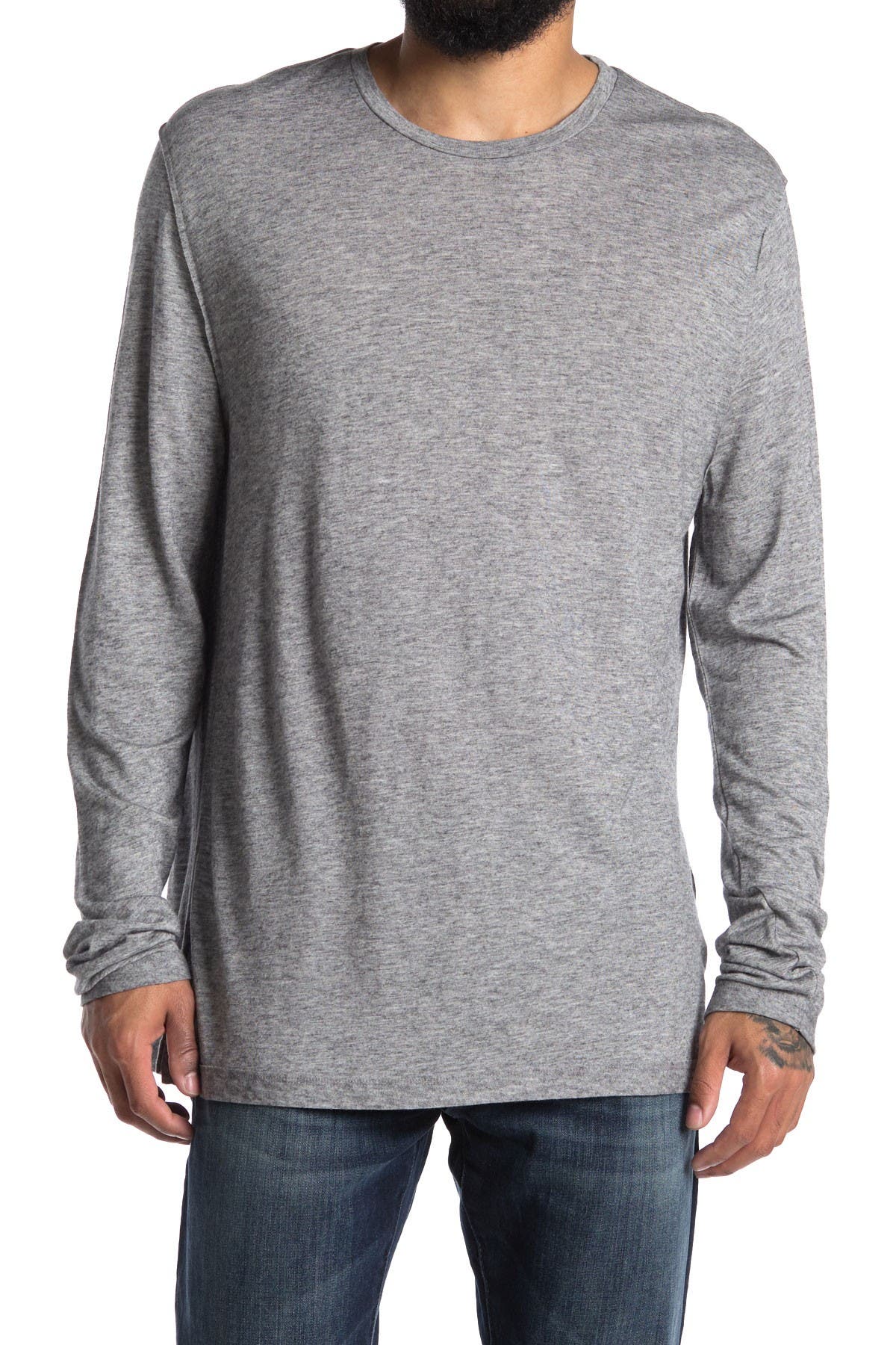 Allsaints Quinn Long Sleeve Crew Neck Shirt In Grey Marl