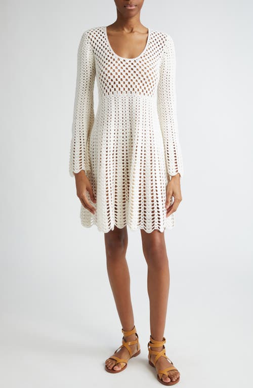 Michael Kors Collection Long Sleeve Cashmere & Cotton Crochet Dress Optic White at Nordstrom,