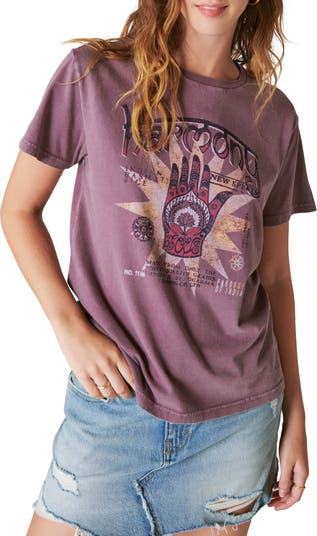 Lucky Brand Women's Short Sleeve Crew Neck Lucky 1990 Classic Tee, Gray  Violet, Small : : Clothing, Shoes & Accessories