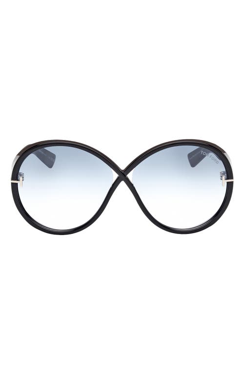 Shop Tom Ford Edie 64mm Oversize Round Sunglasses In Shiny Black/turquoise Sand