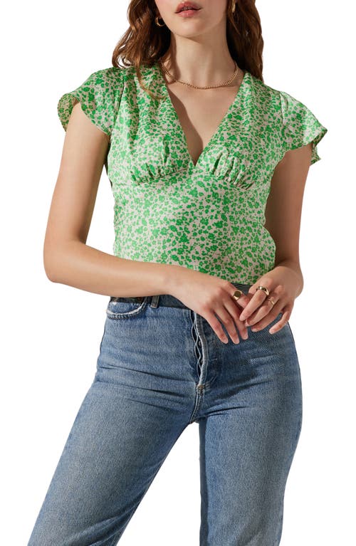 ASTR the Label Floral Flutter Sleeve Blouse Cream Lime Ditsy at Nordstrom,