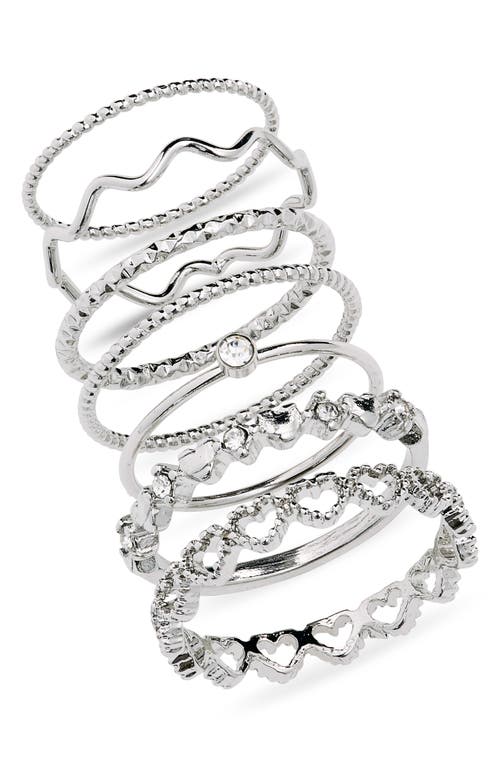 Delicate Heart Set of 7 Rings in Silver