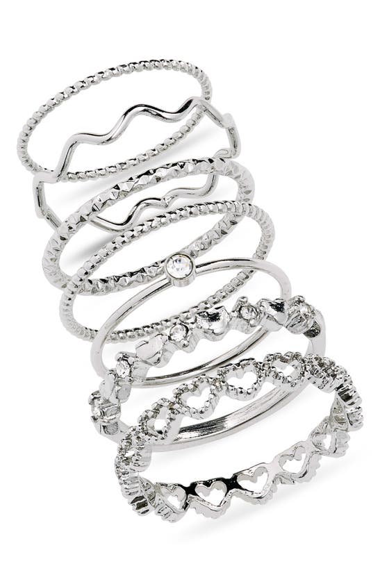 Bp. Delicate Heart Set Of 7 Rings In Silver