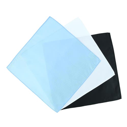 Trafalgar The Gatsby 12 Inch Solid Silk Pocket Square Trio In Black/ Light Blue/ White