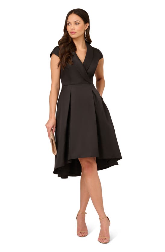 Shop Adrianna Papell Box Pleat High-low Mikado Dress In Black