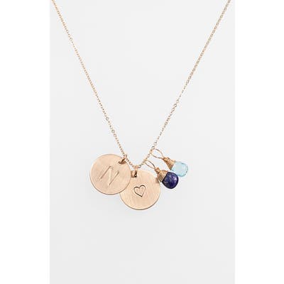 Nashelle Blue Quartz Initial & Heart 14K-Gold Fill Disc Necklace