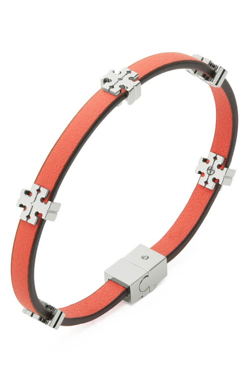 Shop Tory Burch Eleanor Faux Leather Bracelet In Light Silver/pembe