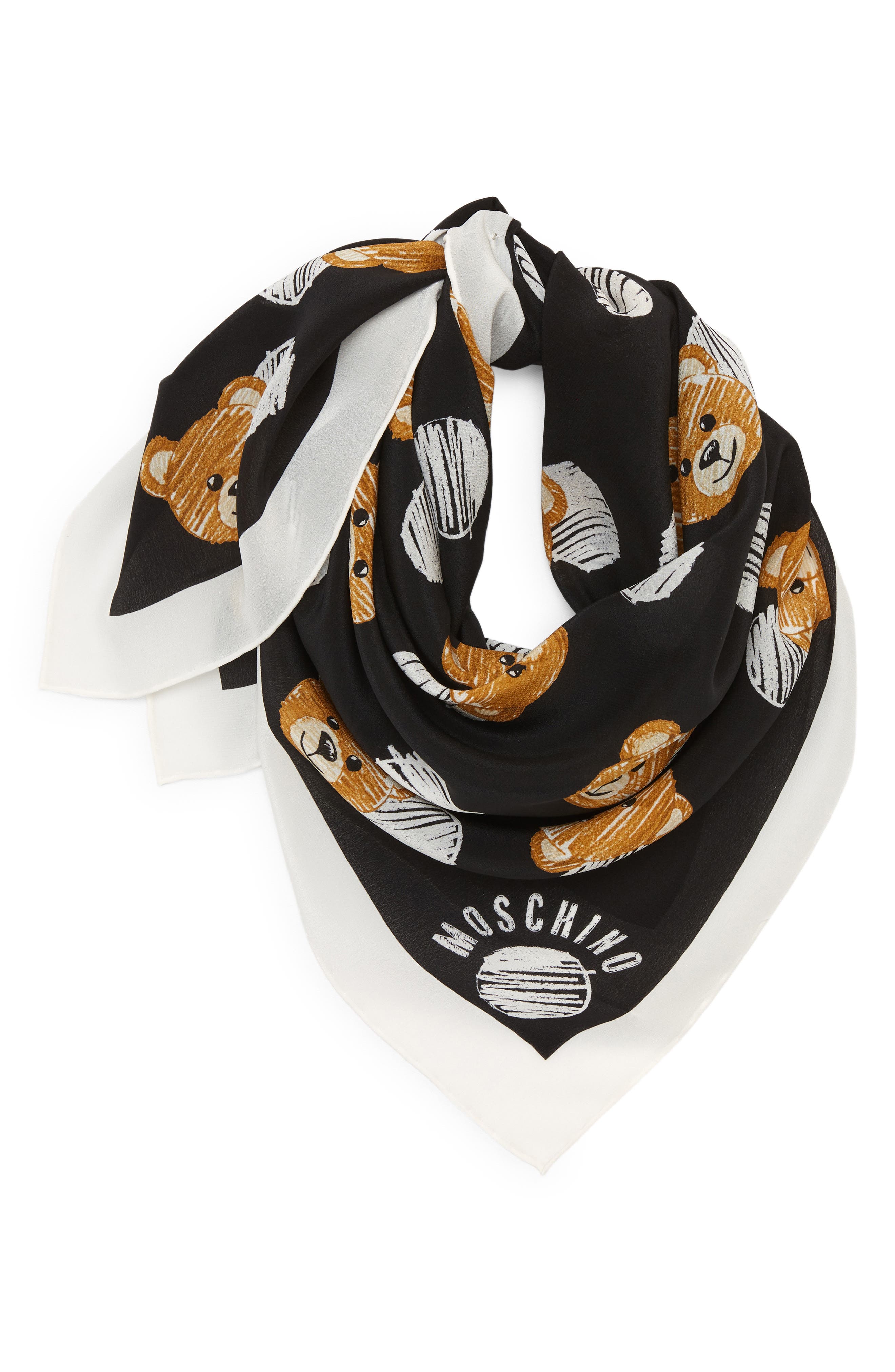 Womens Accessories Scarves and mufflers Moschino Silk Black Scarf With Golden Logo 