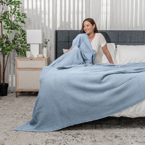 Comfy Cubs Adult Waffle Blanket In Pacific Blue