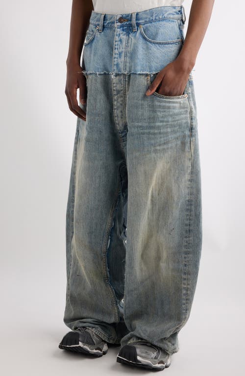 Shop Balenciaga Distressed Layered Jeans In 3969 Iced/stained