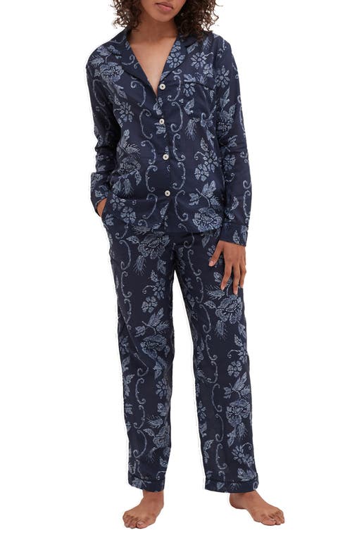 Shop Desmond & Dempsey Long Sleeve Cotton Pajamas In Dorothea Navy