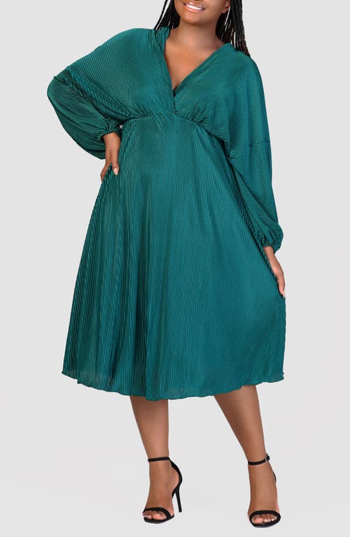 24seven Comfort Apparel Plus Size Shimmer V-neck Midi Dress In Hunter