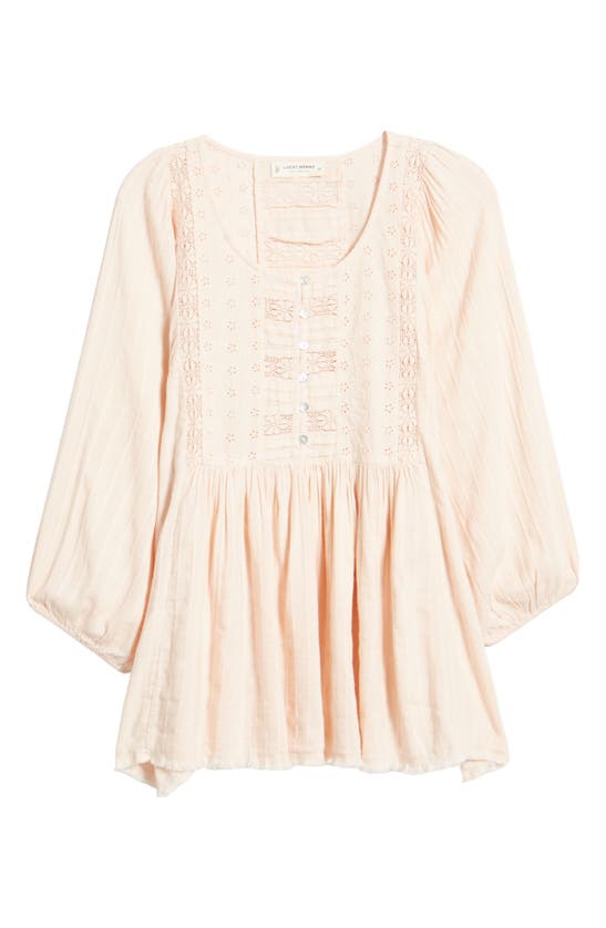 Lucky Brand Lace Yoke Cotton Blend Tunic In Peach Whip