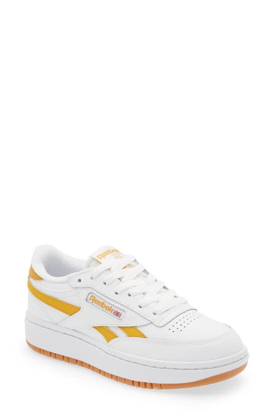 Reebok Club C Double Platform Sneaker In White/ochre/ Gum-06