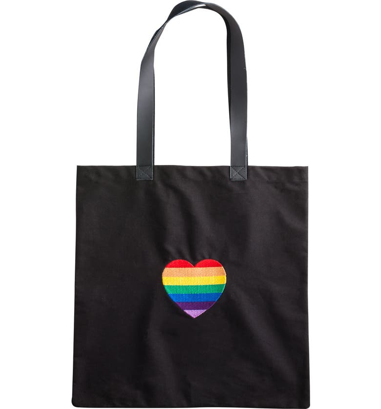 ROSANNA Rainbow Heart Tote, Main, color, Black