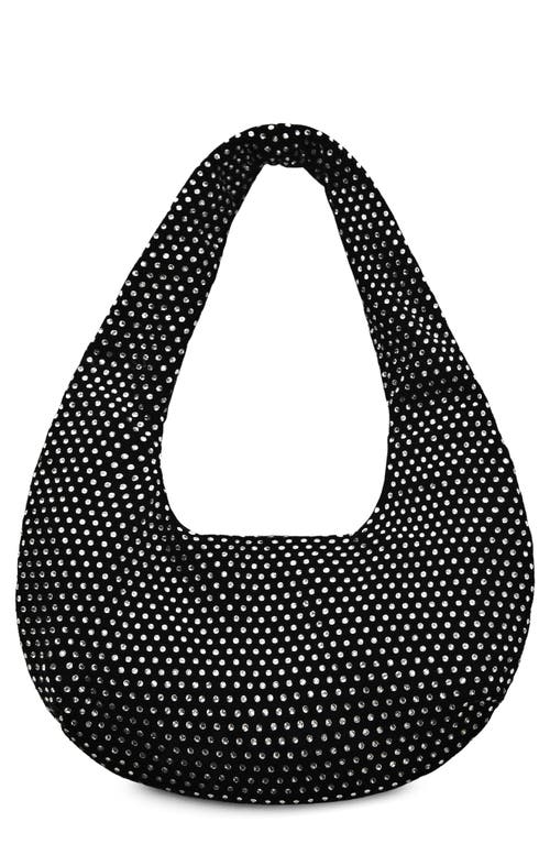 MANGO Crystal Embellished Velvet Hobo Bag in Black at Nordstrom