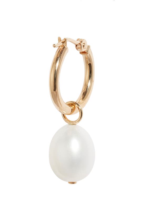 POPPY FINCH POPPY FINCH DIAMOND & FRESHWATER PEARL DROP HOOP EARRINGS