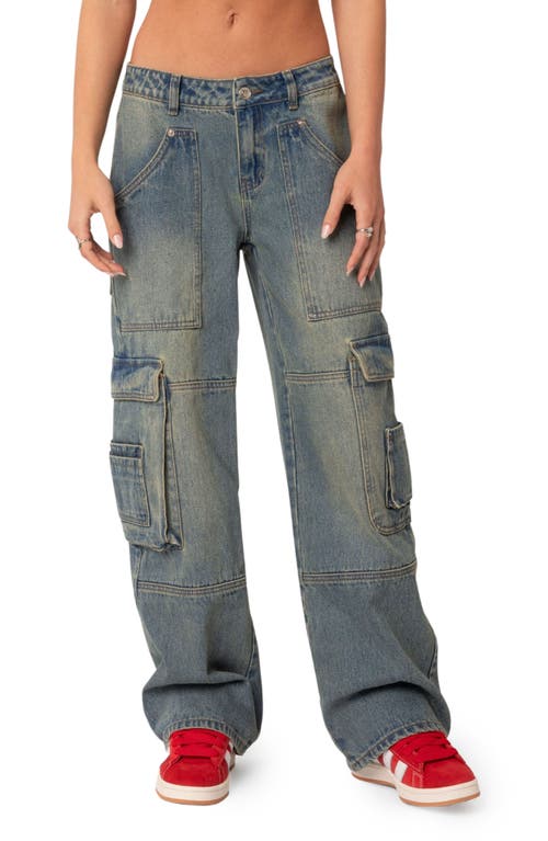 EDIKTED Westie Low Rise Cargo Jeans Blue at Nordstrom,