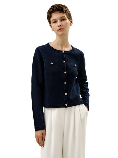 Shop Lilysilk Wool Button-front Sweater Lady Jacket In Navy