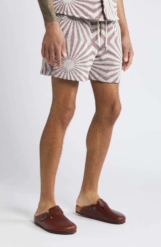 Shop Oas Cortado Geo Jacquard Terry Cloth Shorts In Brown