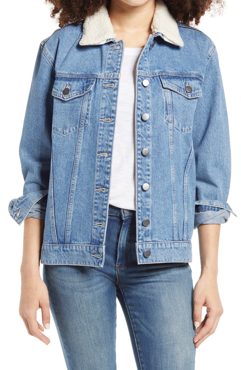 BP. Denim Jacket with Removable Faux Shearling Collar, Main, color, BLUE MEDIUM VINTAGE WASH