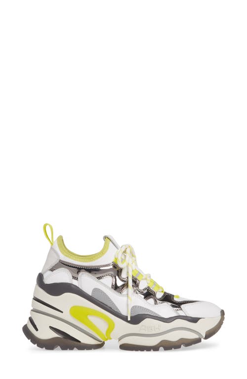 Shop Ash Bird Wedge Sneaker In White/metal/lime