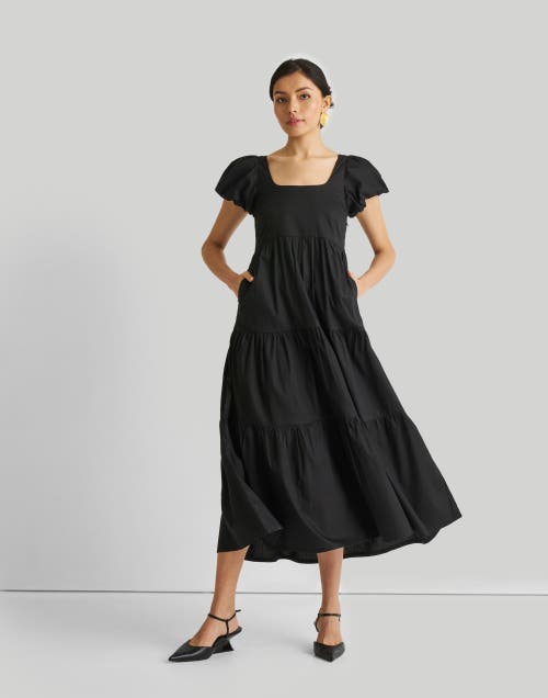 Shop Reistor Puff Sleeve Tiered Maxi Dress In Black