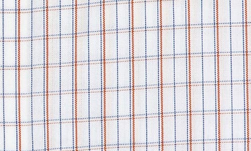 Lorenzo Uomo Trim Fit Plaid Cotton Oxford Cloth Dress Shirt In White/orange/blue