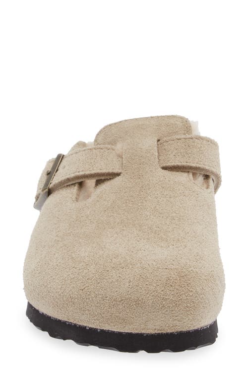 Birkenstock Boston Shearling Suede Mule In Taupe