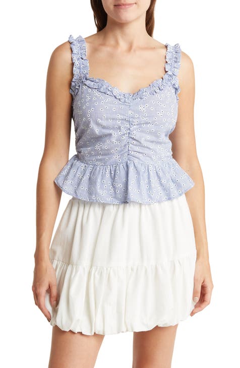 Andrea Ruched Peplum Tank- Off White
