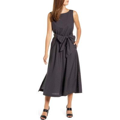 Anne Klein Check Cotton Midi Dress, Grey