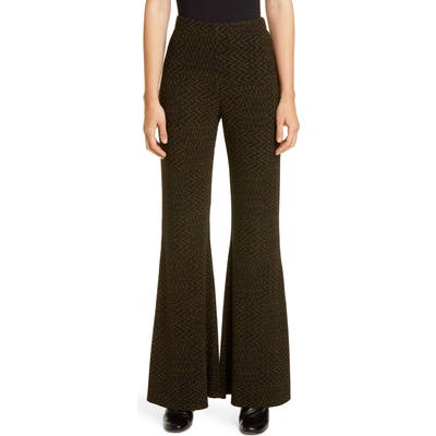Beaufille Riva Tiled Chevron Knit Flare Pants, Green